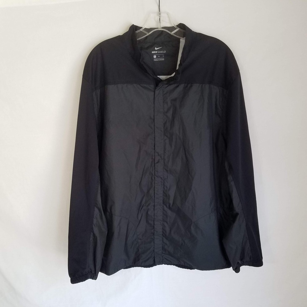 Nike Shield Mens Black Full Zip Lightweight Windbreaker Rain Jacket Size XL